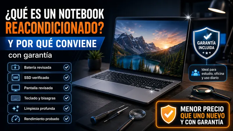 Notebook reacondicionado con los puntos que se revisan antes de venderlo