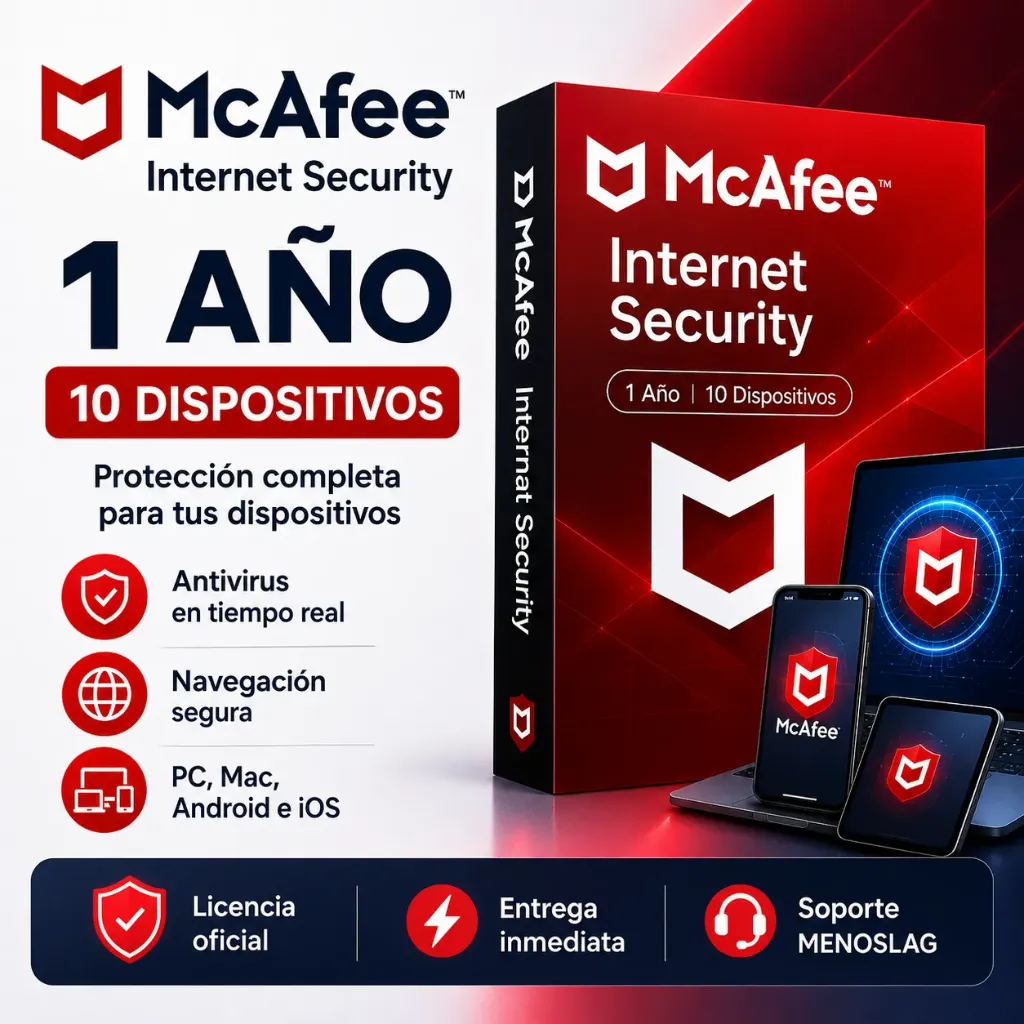 [MCAFEE-IS-1Y-10D] McAfee Internet Security - 1 Año - 10 Dispositivos - Entrega Inmediata