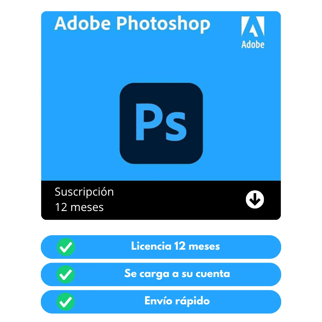 Adobe Photoshop — Suscripción 1 año 1 PC o Mac Entrega inmediata