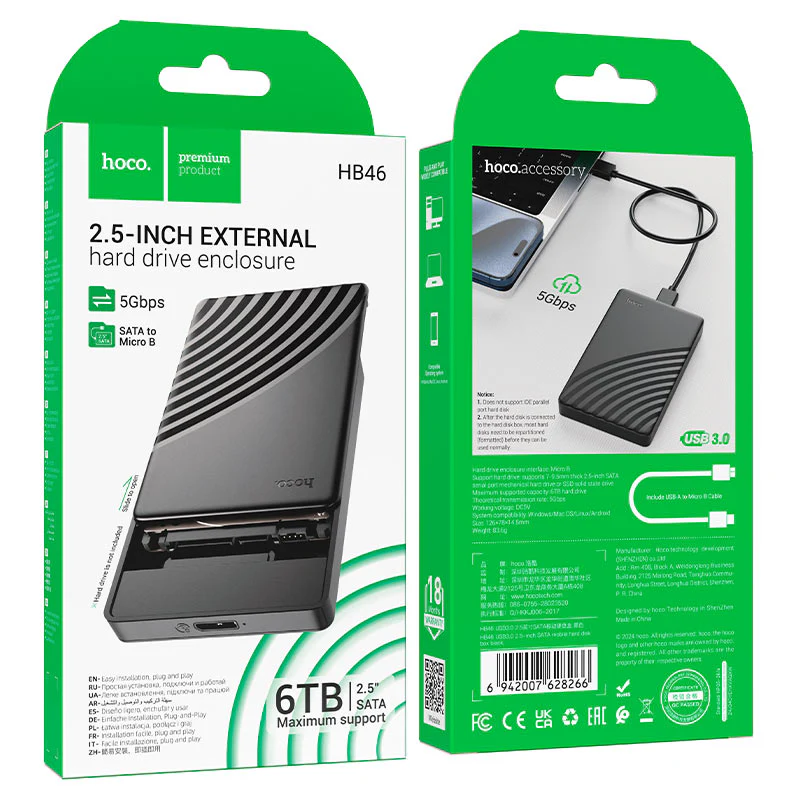 [A-009] Adaptador disco duro Hoco Hb46 2.5 Sata Usb 3.0 Negro